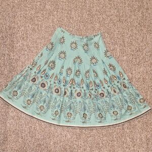 Ninety Teal Floral Boho Pleated A-Line Skirt